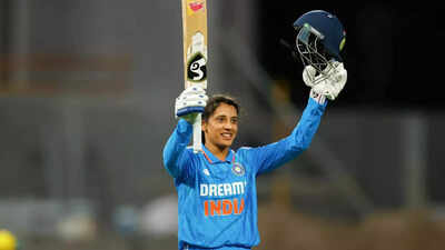 Smriti Mandhana celebrates her century against England